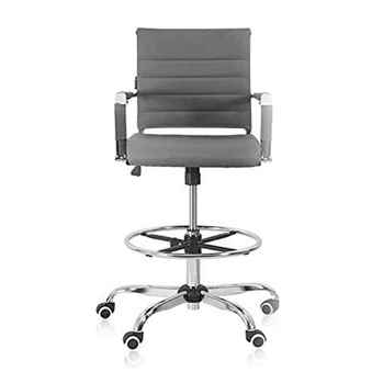 Drafting Stool Office Chair Ergonomic Footrest Leather - Toptopdeal.co.uk